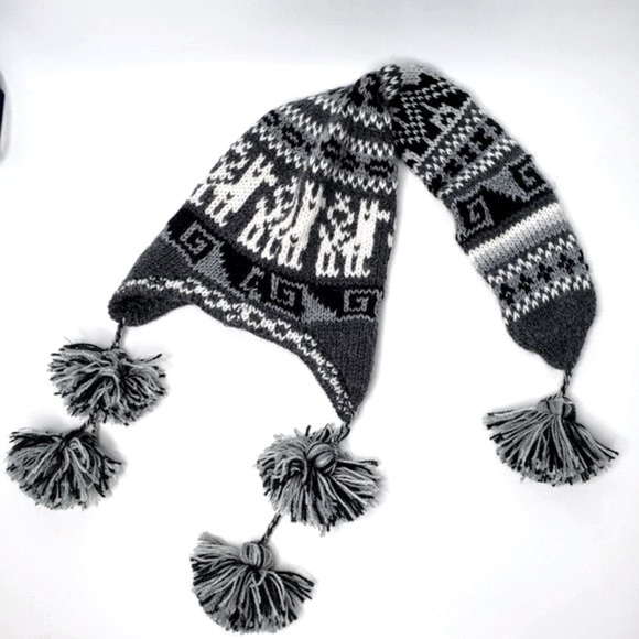 Peruvian Artisanal Llama Knitted Extended Top Ear Flap Toboggan Chullo Hat OS - Picture 2 of 5